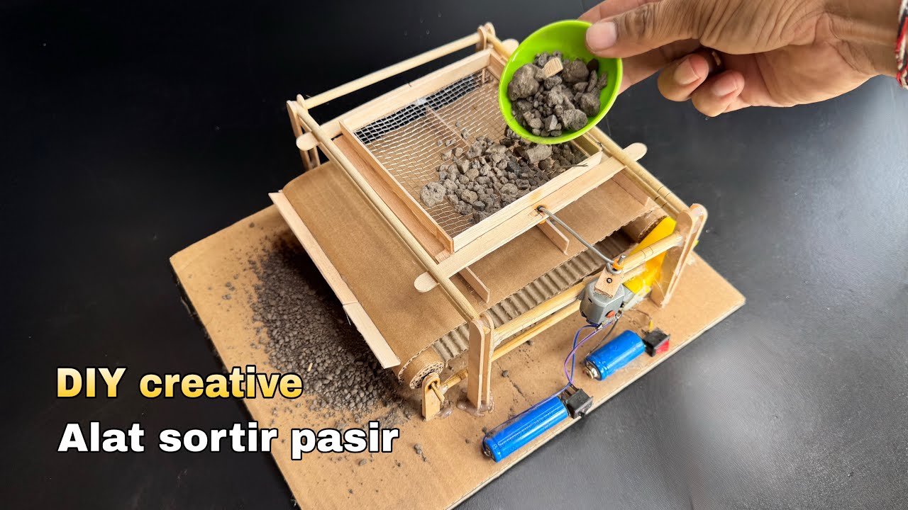 diy kreatif edukasi mesin sortir batu pasir dari dinamo DC 