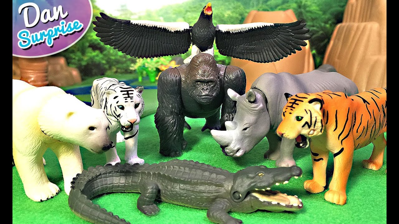 12 игрушек «Дикие животные» Takara Tomy: тигр, белый медведь, носорог, горилла, крокодил, белый т...