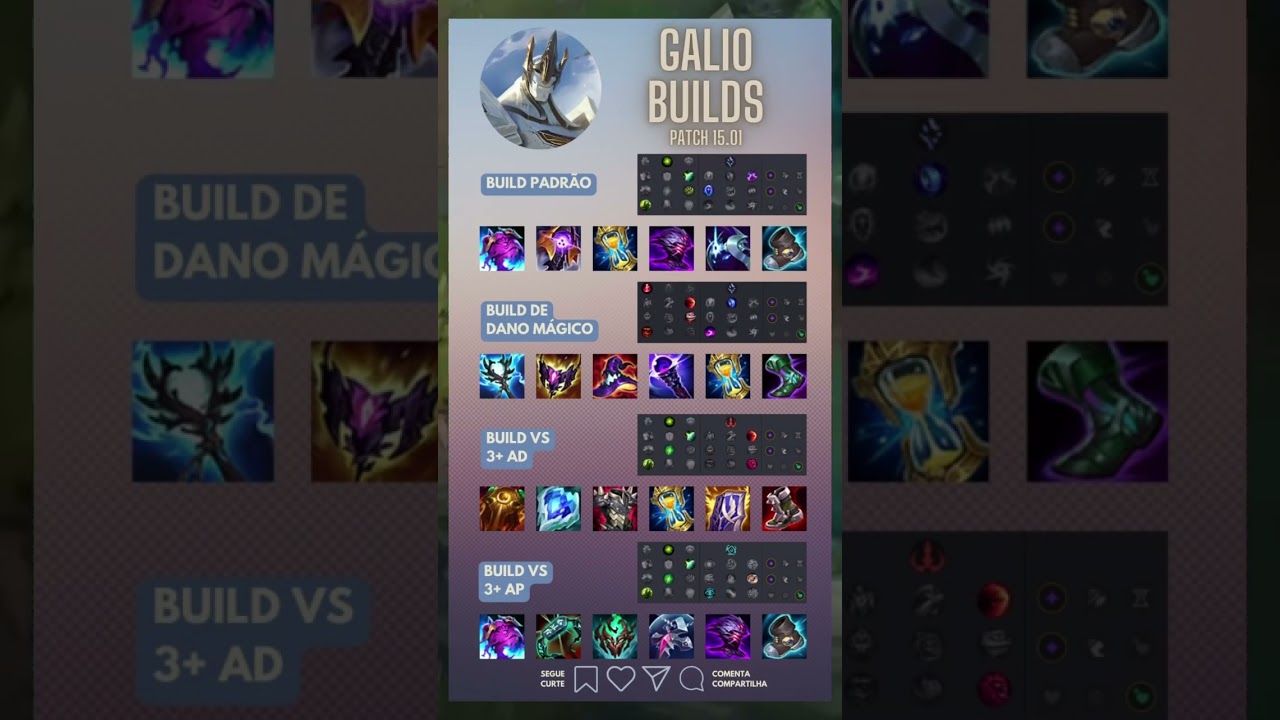 BUILDS DO G&Aacute;LIO PRA OWNAR! #lol #lolbr #galio #midlane #midlaner #lolbrasil #lolbuilds