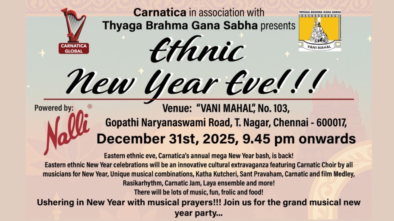 New Ethnic Year Eve!!!  l CARNATICA GLOBAL  & VANI MAHAL l Eastern ethnic New Year celebrations