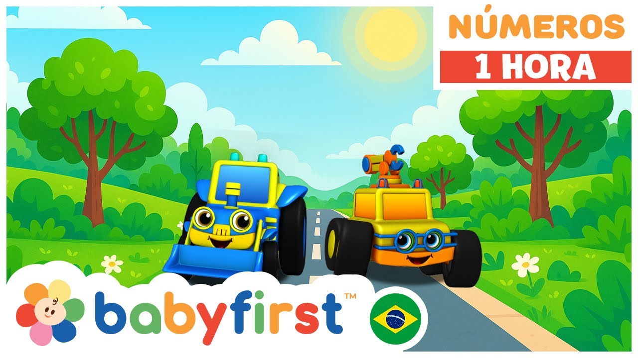 Contando de 1 a 10 com Carros de Corrida e Animais! | Números em Português para Bebês | BabyFirst