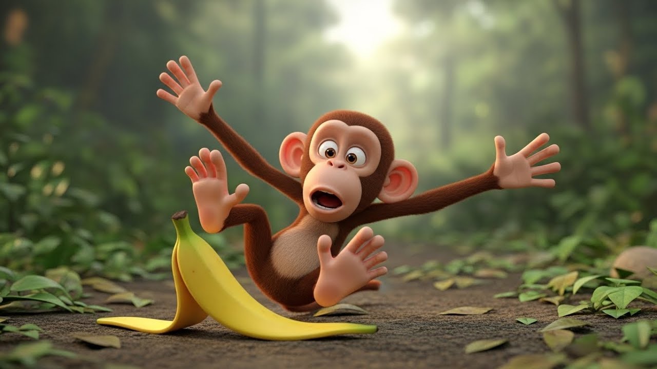 Глупая обезьянка поскользнулась на банане 🍌🙈😂 | мультфильм для детей и весёлые приключения
