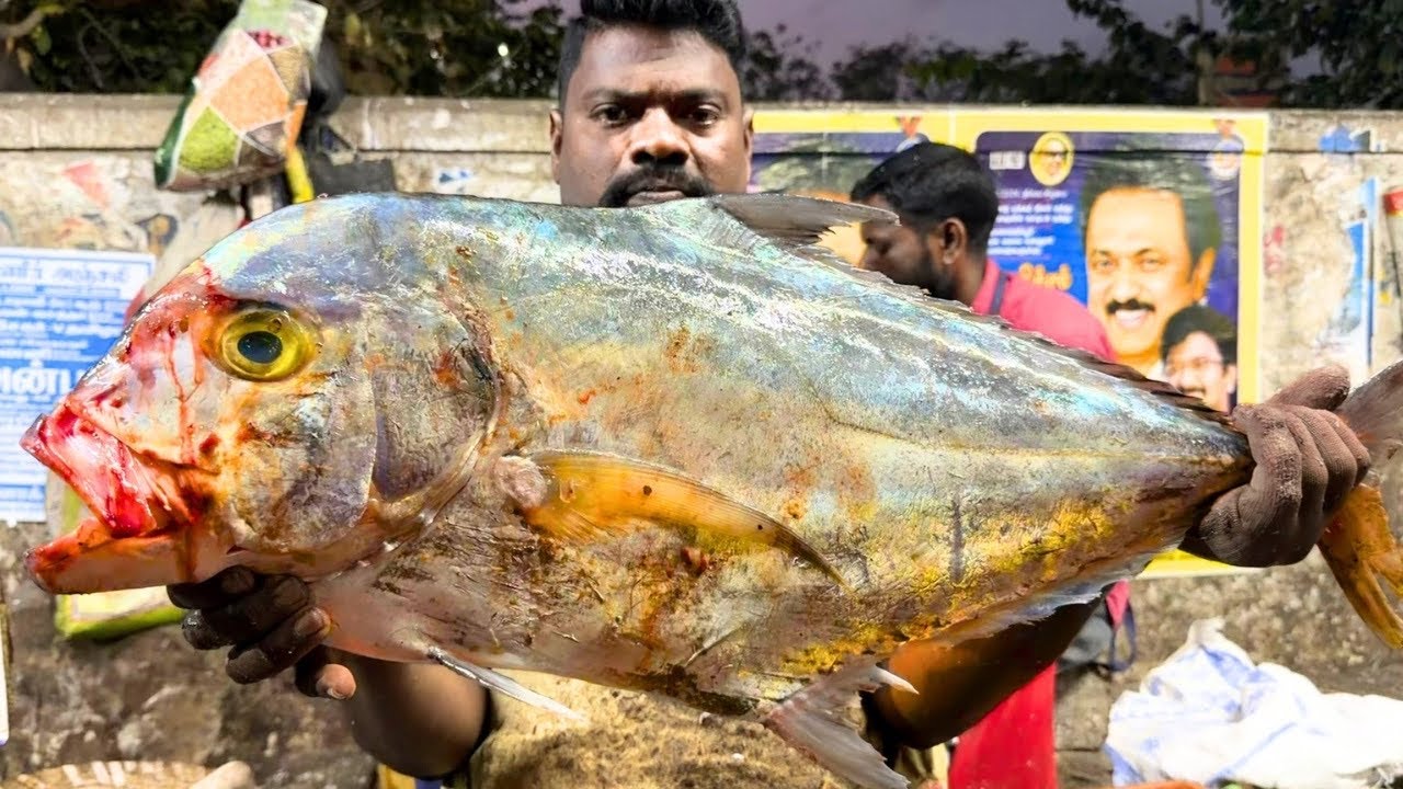 KASIMEDU SELVAM DIAMOND TREVALLY FISH CUTTING | UK SONS MARINE 🇮🇳