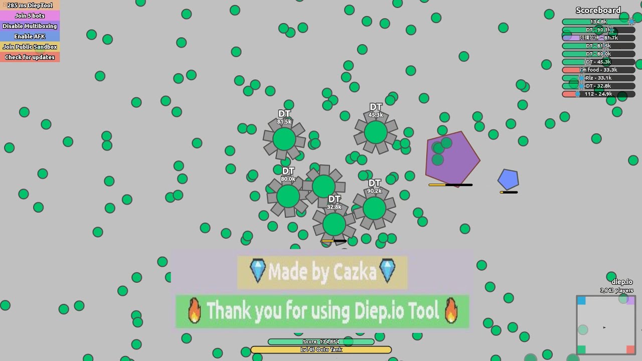 Diep.io Tool script using / 6 octo tanks Multiboxing (4TDM)