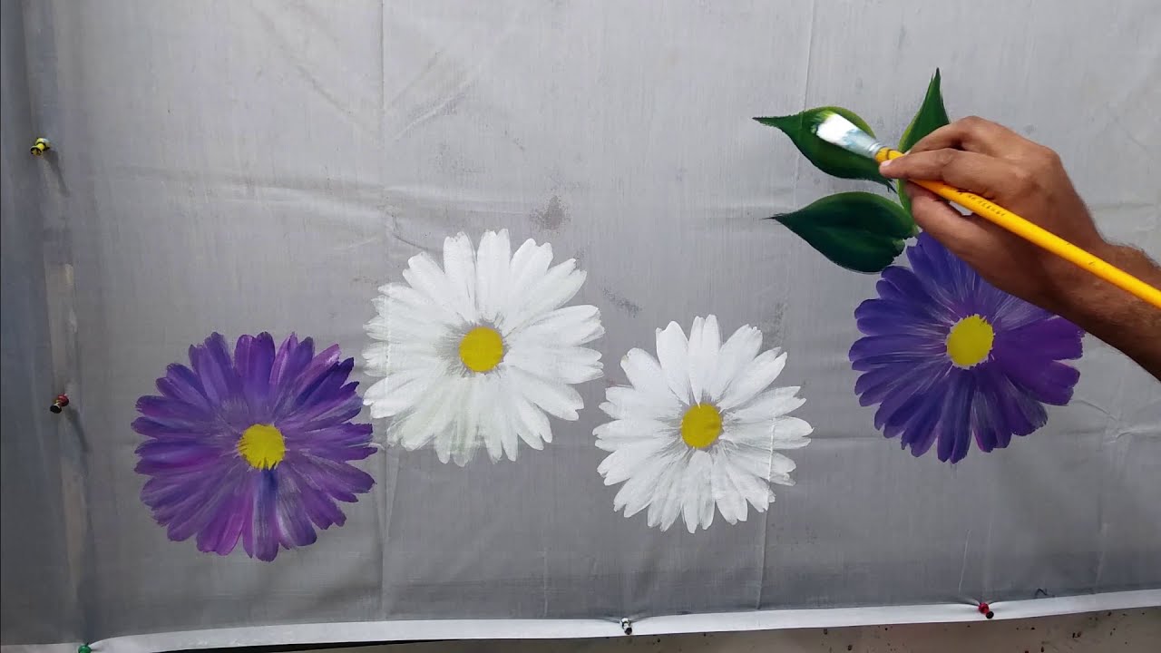 daisy flower on saree, fabric painting tutorial