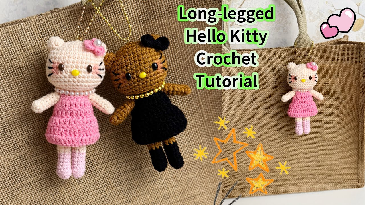 Урок по вязанию брелока Hello Kitty – супер милый амигуруми-брелок в виде длинноногого котенка с ...