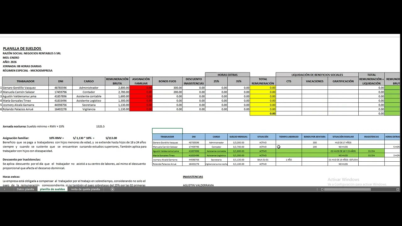 PLANILLA DE SUELDOS MICROEMPRESA 2026 - PARTE 1