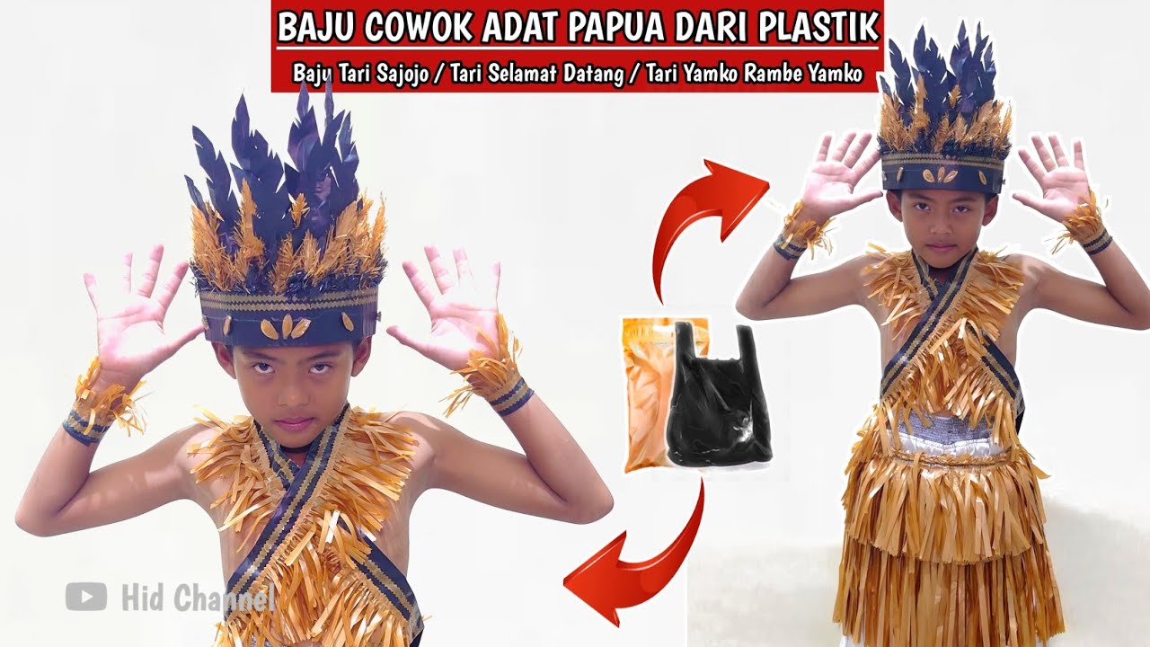 CARA MEMBUAT KOSTUM COWOK ADAT PAPUA DARI PLASTIK || BAJU KREASI ADAT DAERAH