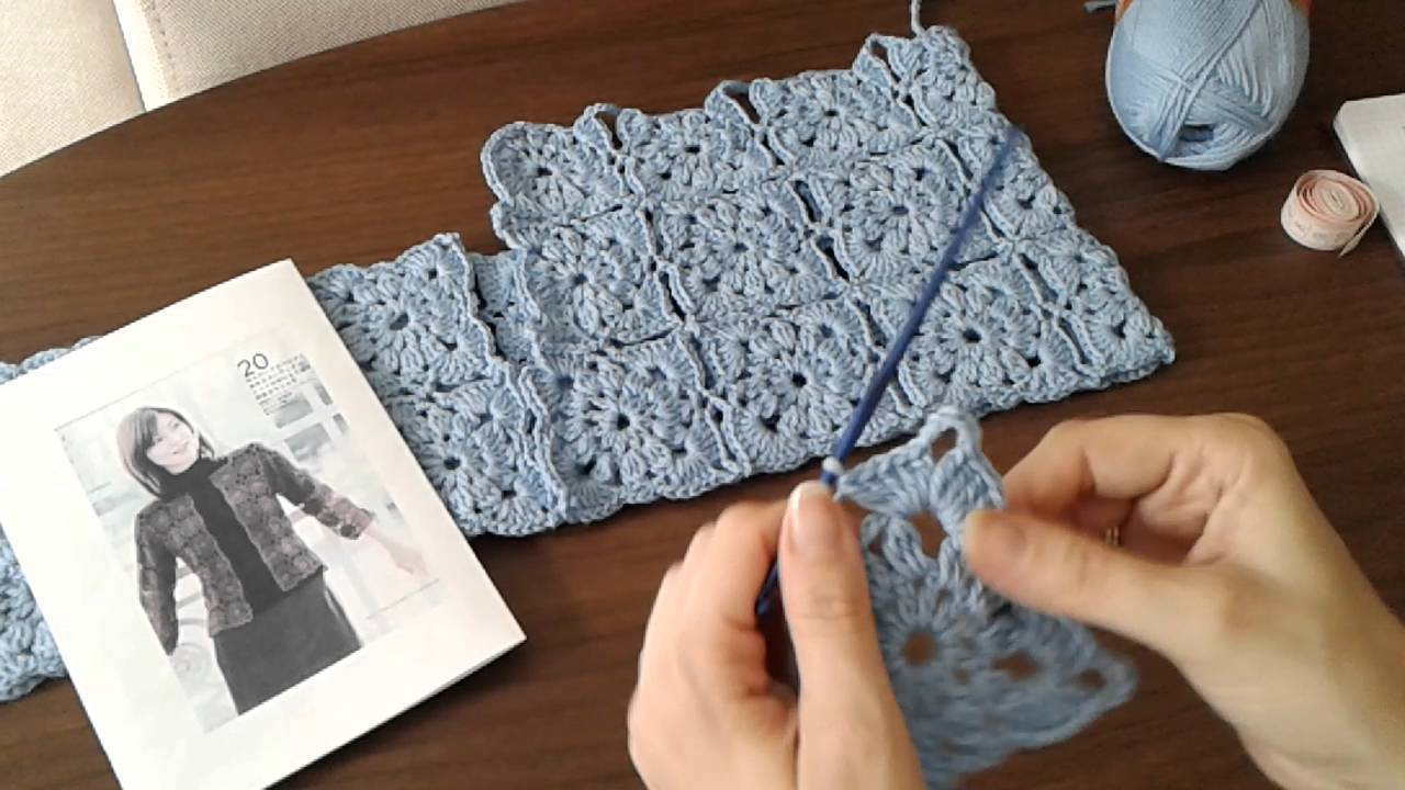 Жакет из квадратных мотивов (безотрывное вязание крючком). Часть 1. Сrochet jacket.