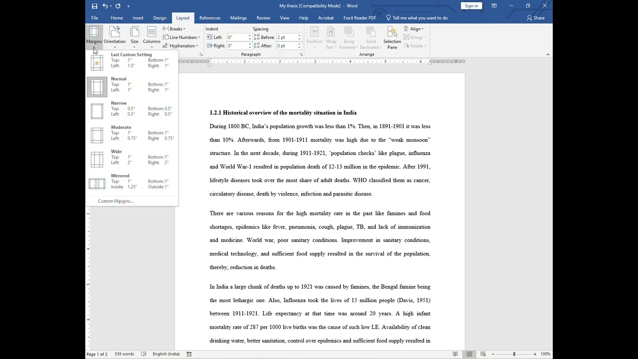 How to set Thesis Margin to 1.5 inch