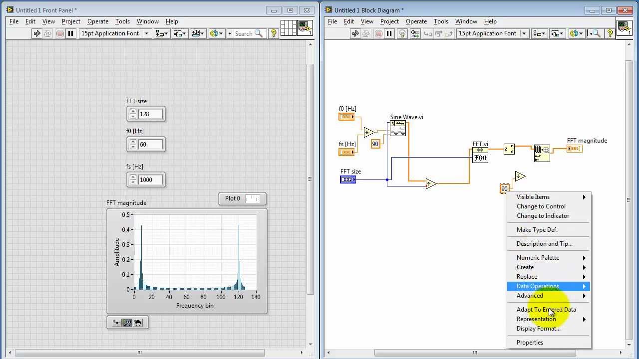 NI LabVIEW: FFT subVI to compute magnitude spectrum