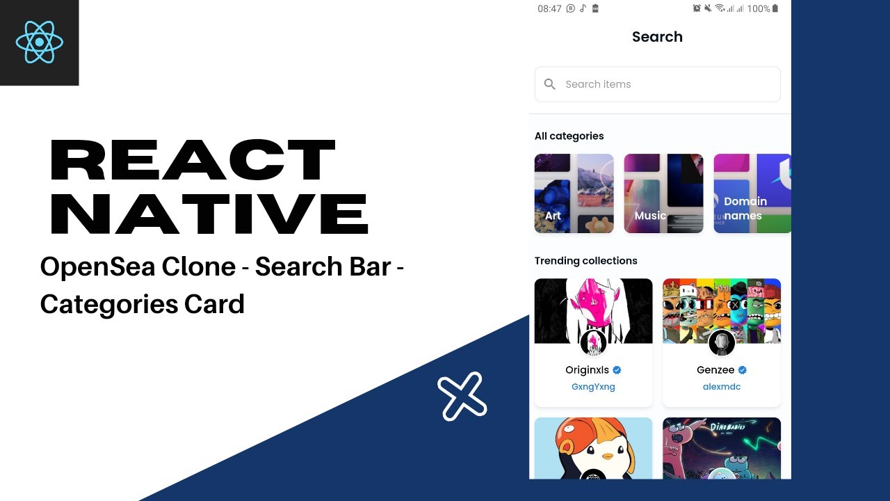React Native Tutorial 2022 | OpenSea NFT Marketplace Clone | Search Screen (All Categories)