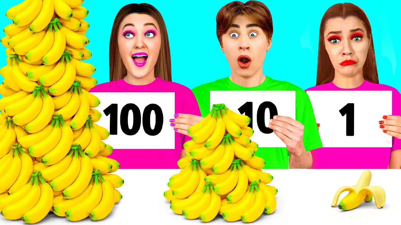 100 खाद्य परतें चुनौती | गुप्त गैजेट्स के साथ रसोई युद्ध CRAFTooNS Challenge