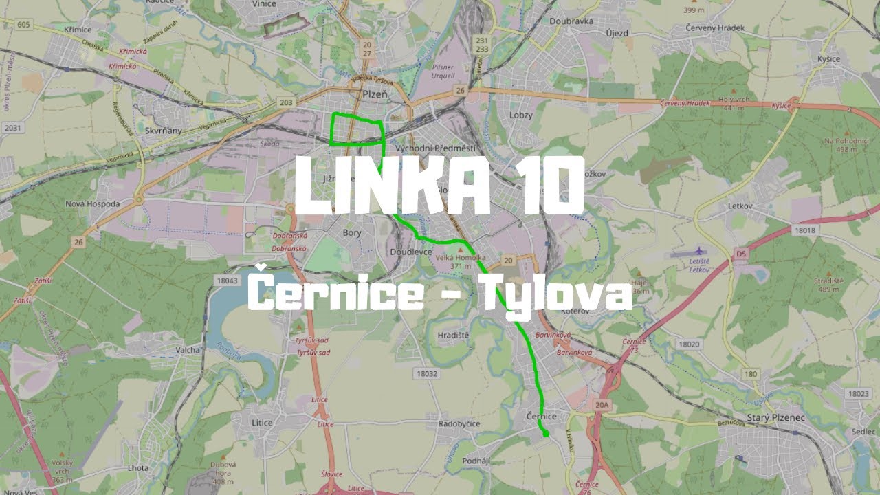 [Plzeň] Linka 10 | Černice - Tylova | pohled zepředu | celá linka