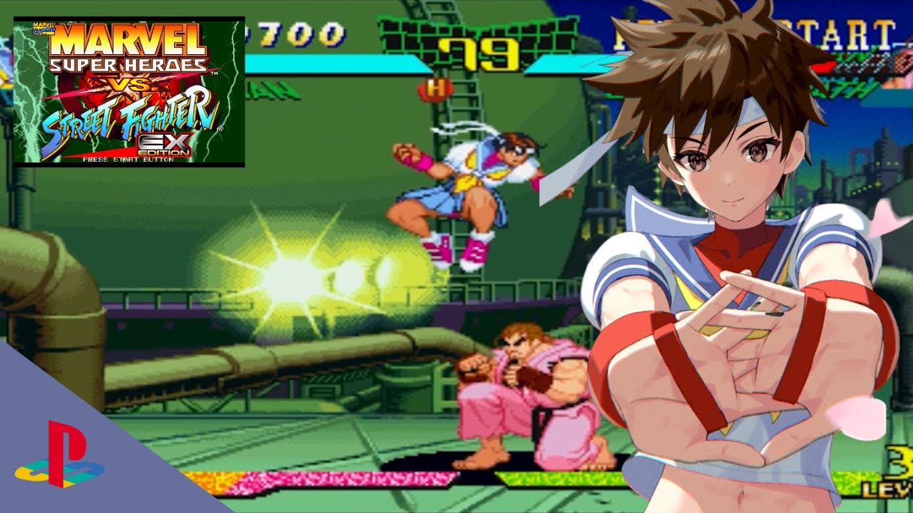 Marvel Super Heroes vs. Street Fighter Ex edition  (psx, 1999) Sakura [Playthrough/LongPlay]