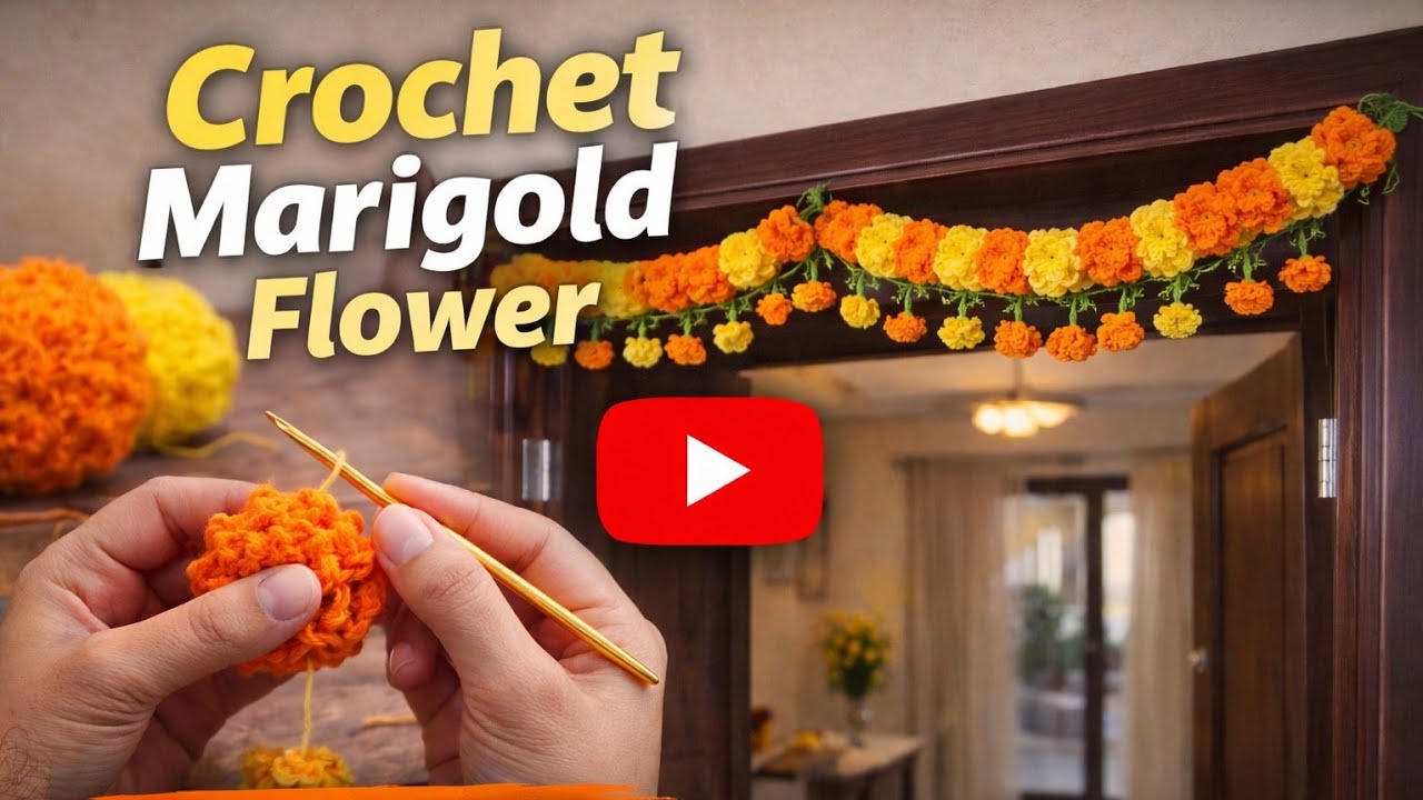 Crochet Marigold Flower Tutorial | Easy Crochet Flower for Holi Decoration 🌸 #holispecial 