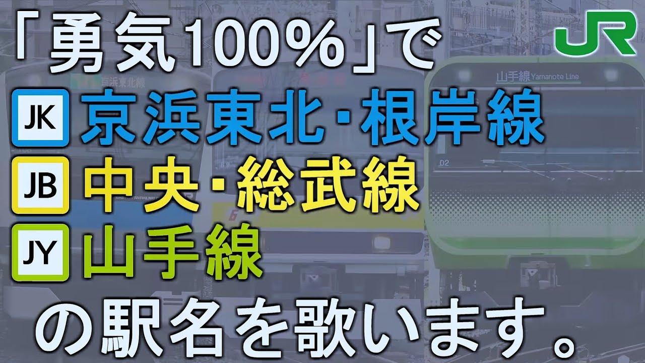 「勇気100%」でJR京浜東北線、中央・総武線、山手線の駅名を歌います。（Ver.2019）【駅名記憶】【駅名ソング】