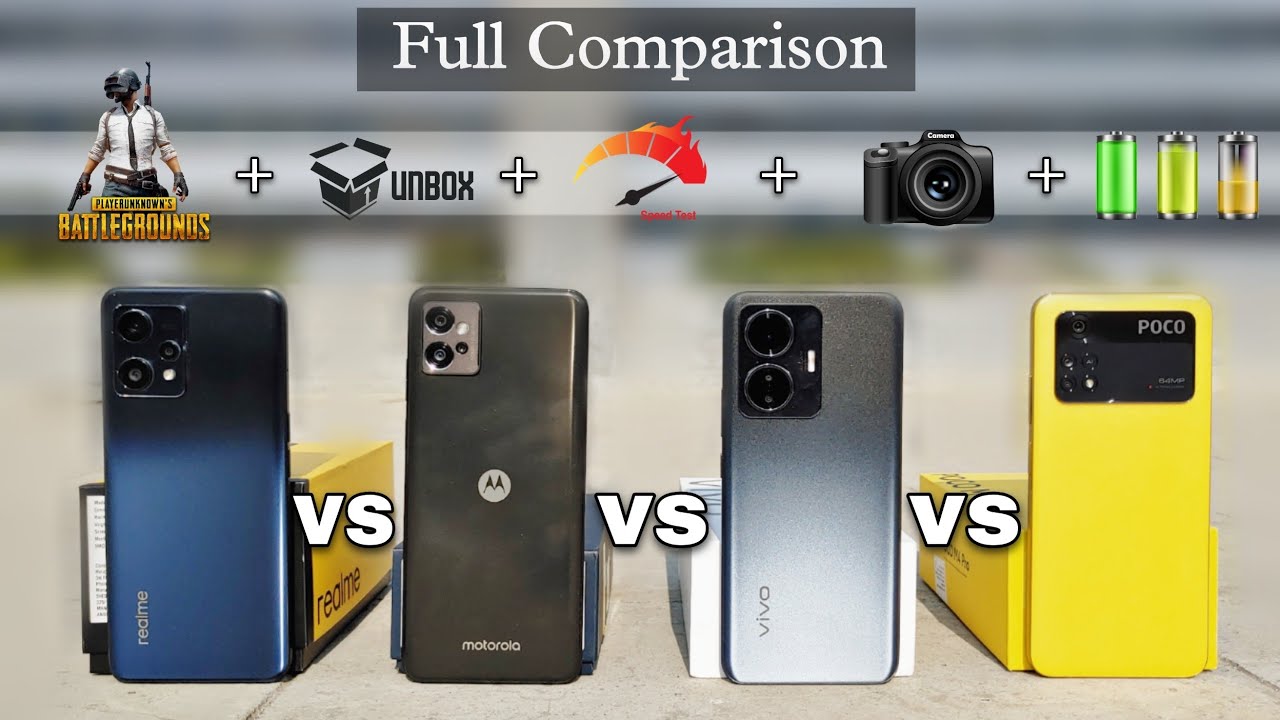 Vivo T1 44w vs Poco M4 Pro vs realme 9 4g vs moto g32 4g full Comparison, Camera, PUBG, Battery Test
