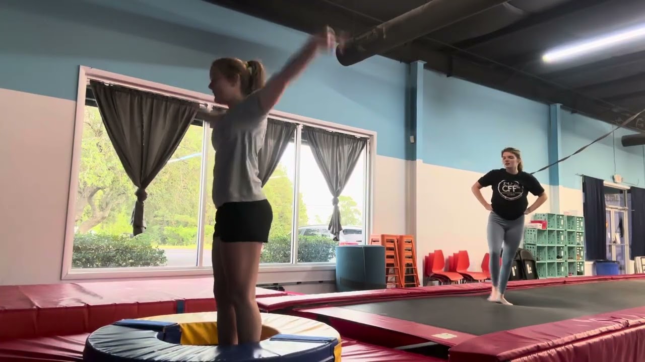 Stick it challenge! Into a donut mat! #gymnastics #chaos #gymnast #gymnasticschallenge #foryou #fail
