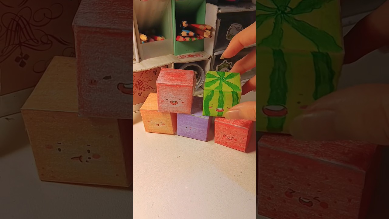 Paper squishy khối tr&aacute;i c&acirc;y 🌲🥑🍉🍑🥭#unboxing #squishy
