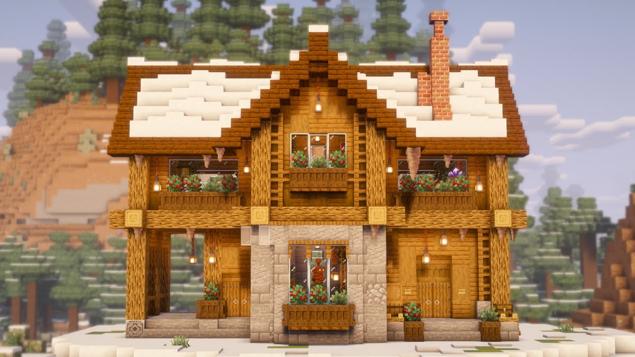 Minecraft: How To Build a Winter Log Cabin | Survival House Tutorial