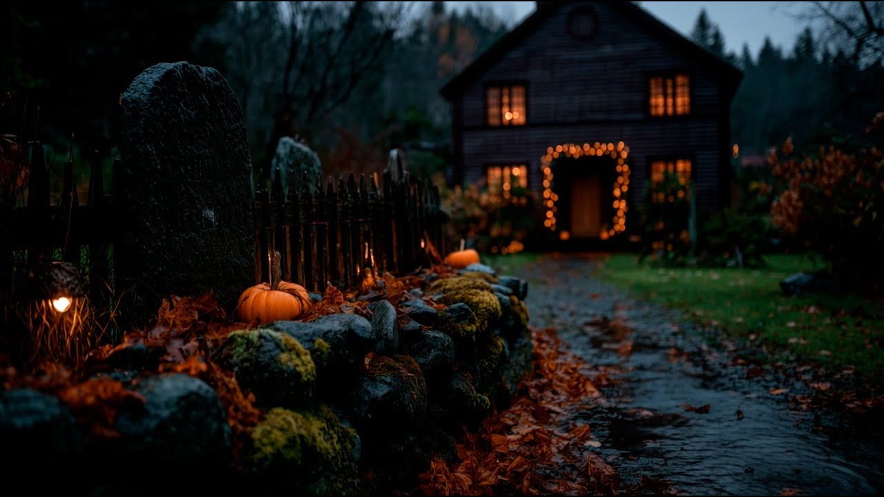 Haunted Cottage Lane — Rain on Cobblestones & Distant Thunder (Halloween Ambience)