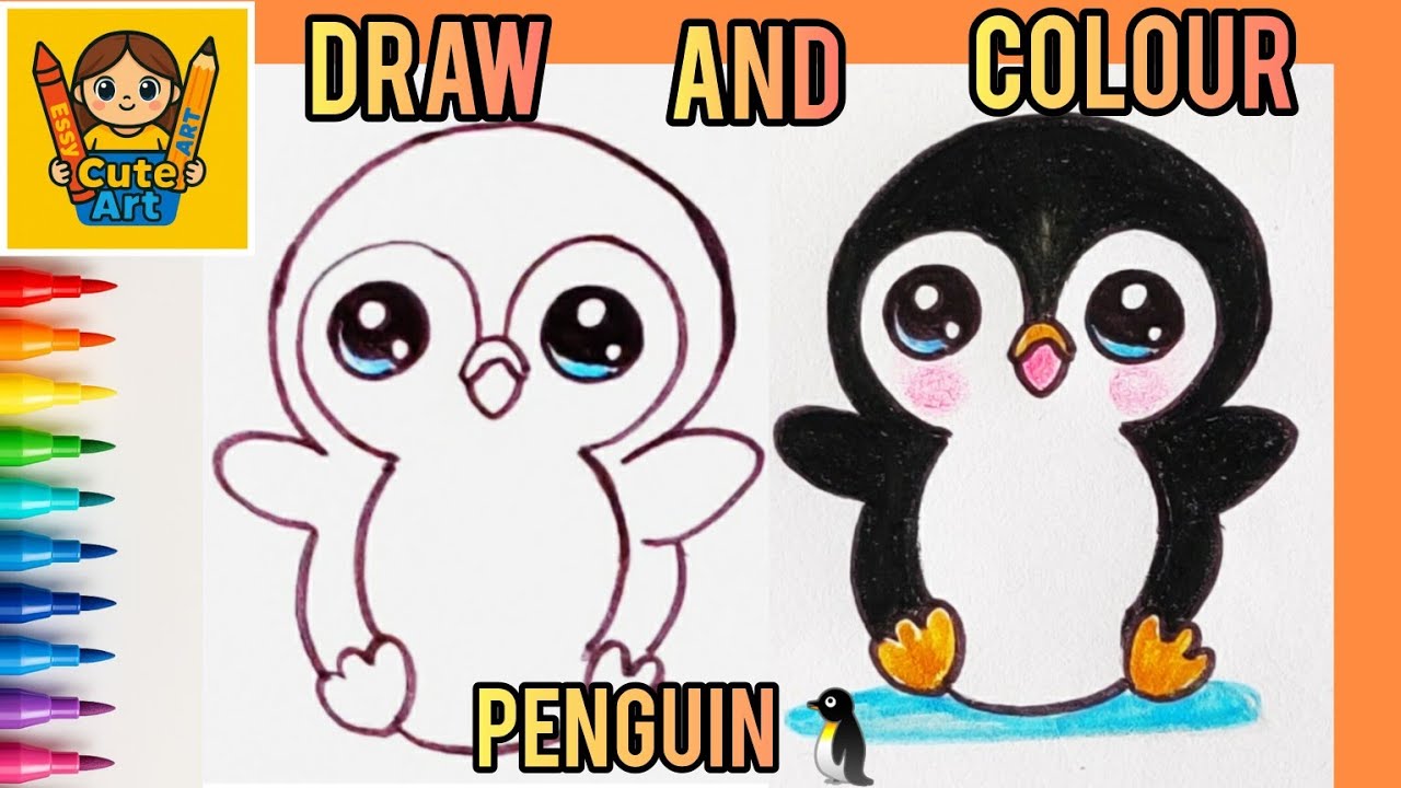 How To Draw cute Penguin  | EASY Step by Step Drawing Painting & Coloring for Kids & Toddlers 🐧