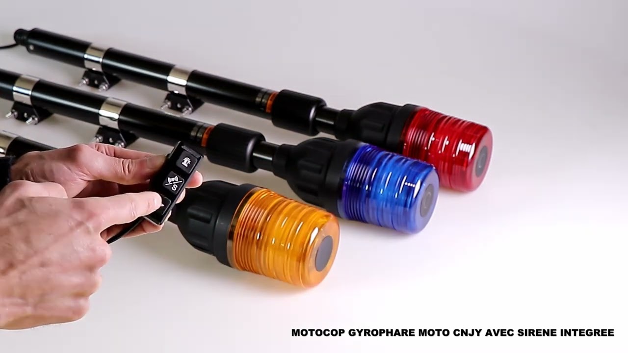 GYROPHARE POUR MOTO SIGNALISATION ESCORTE MOTOCOP® PRO V5 + SIRENE INTEGREE - LED ORANGE