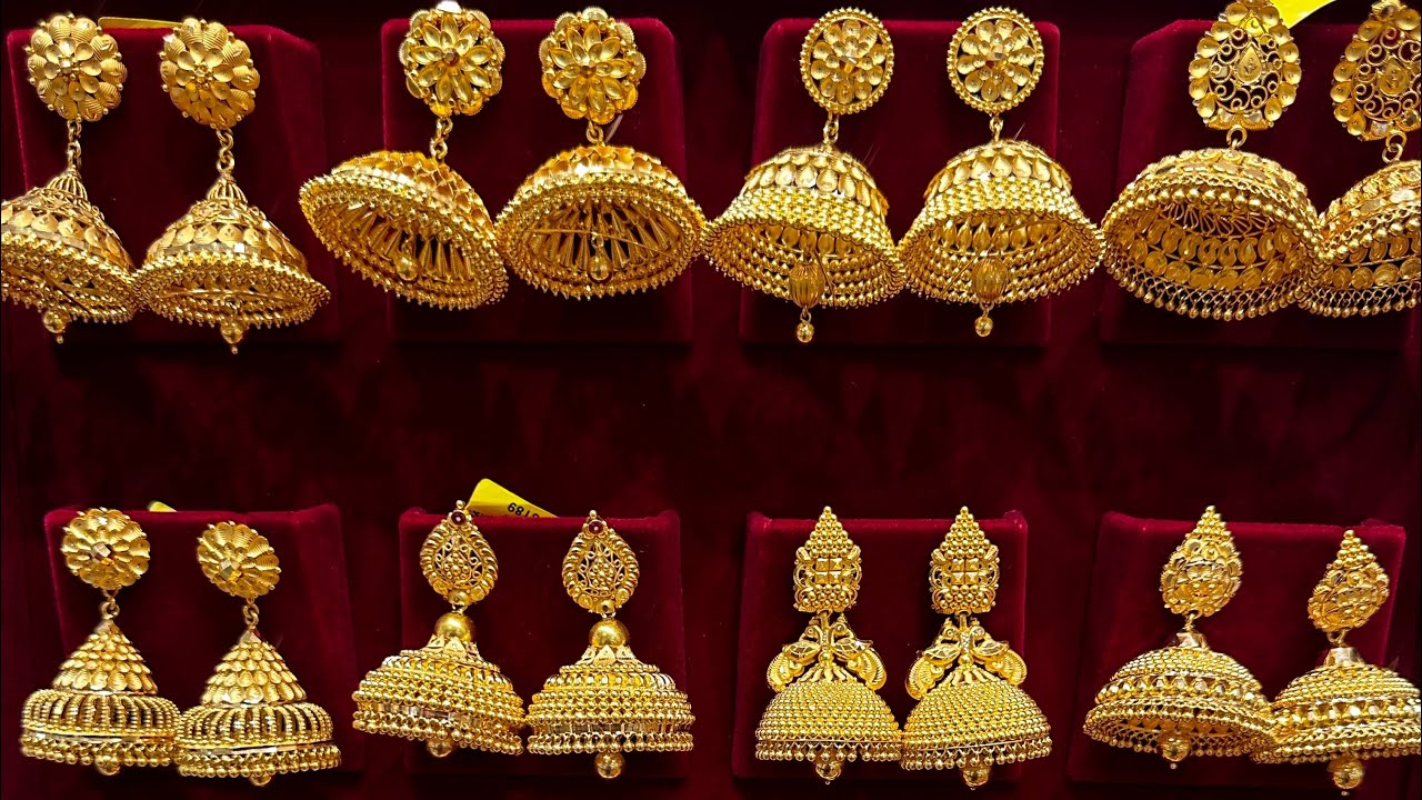 Saravana Elite 1 Gram Gold Jimiki Kolkatta  Temple Jumka South Indian Jewels Cluster & Ruby Jimiki