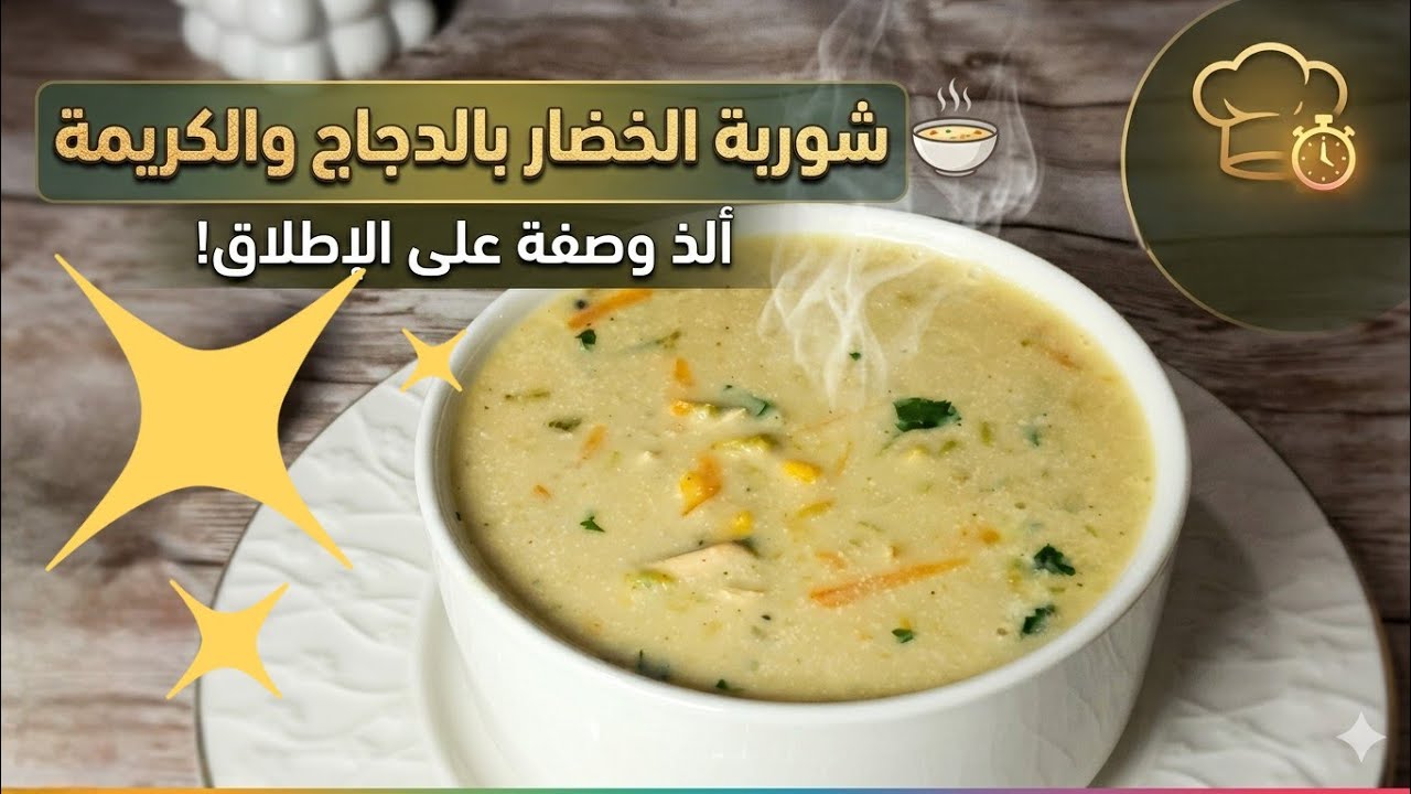 شوربة الخضار والدجاج  بالكريمة والذرة
