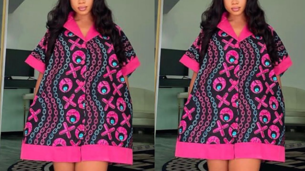How to cut and sew a short bubu shirt dress/gown with notched collar/lapel.