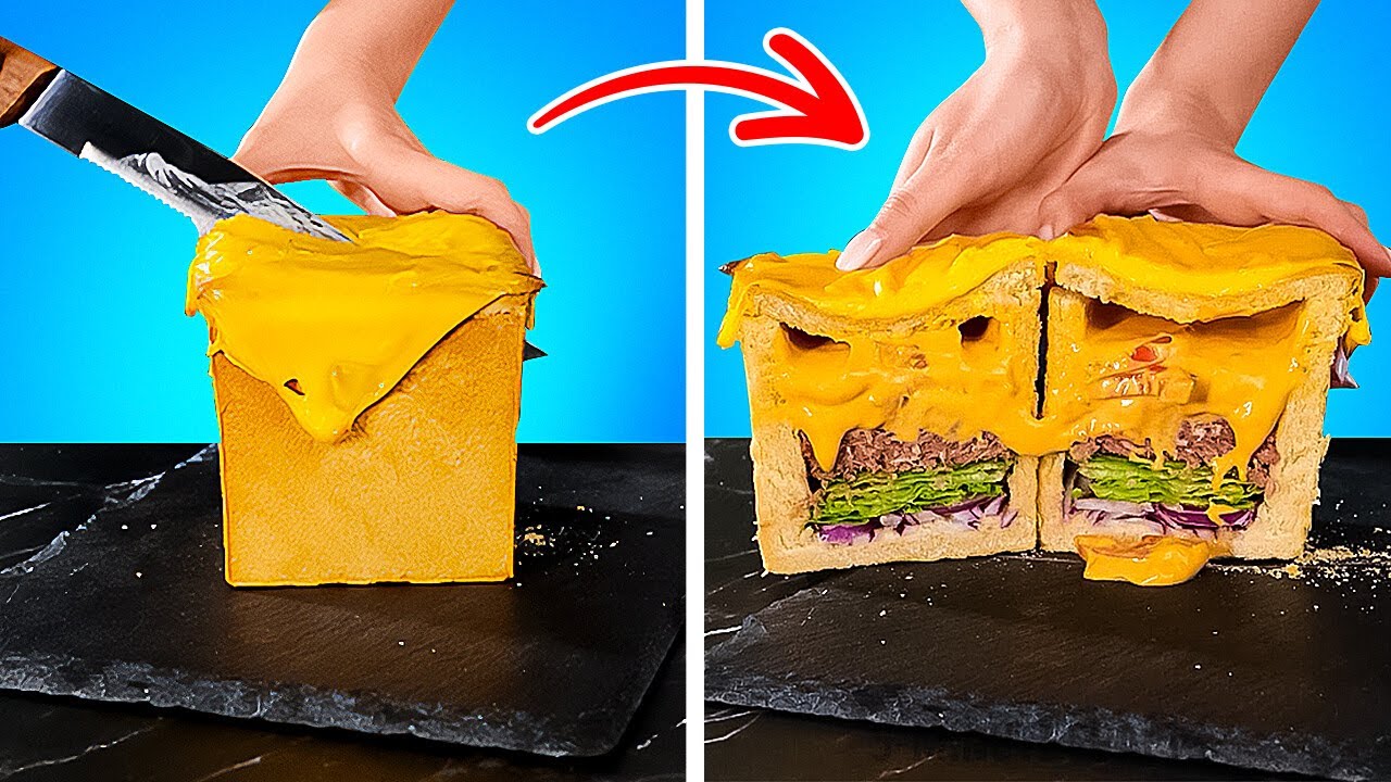 كيفية صنع برجر مكعب مثالي 😮😋 وصفات طعام سريعة ولذيذة 🍳
