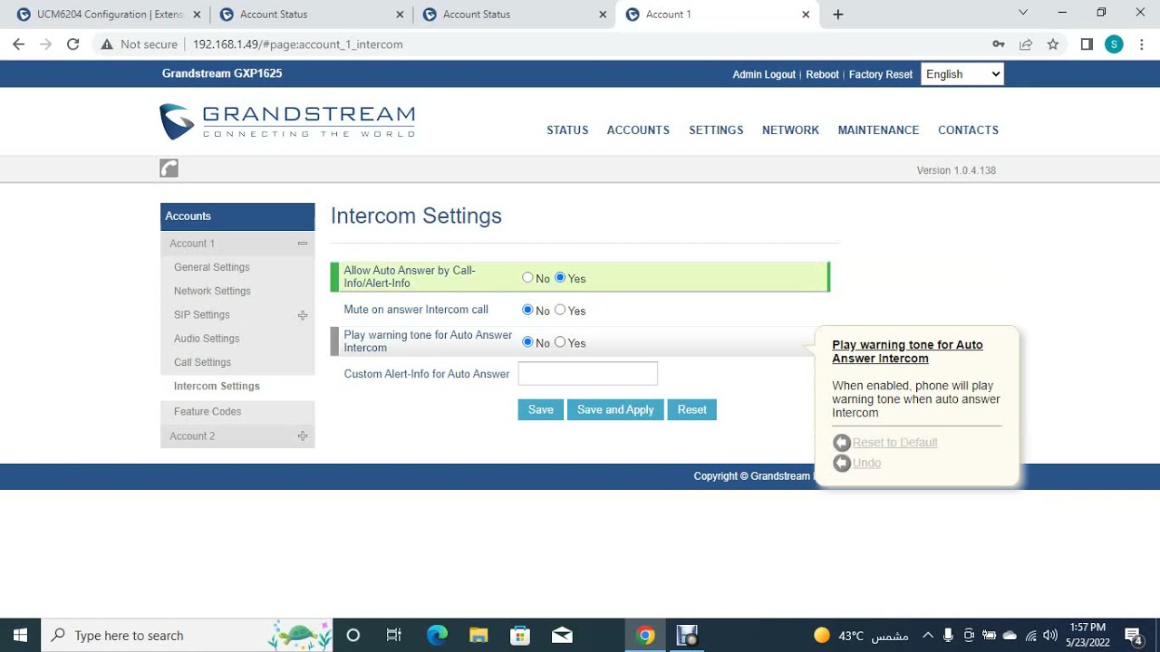 greandstream intercom auto answer
