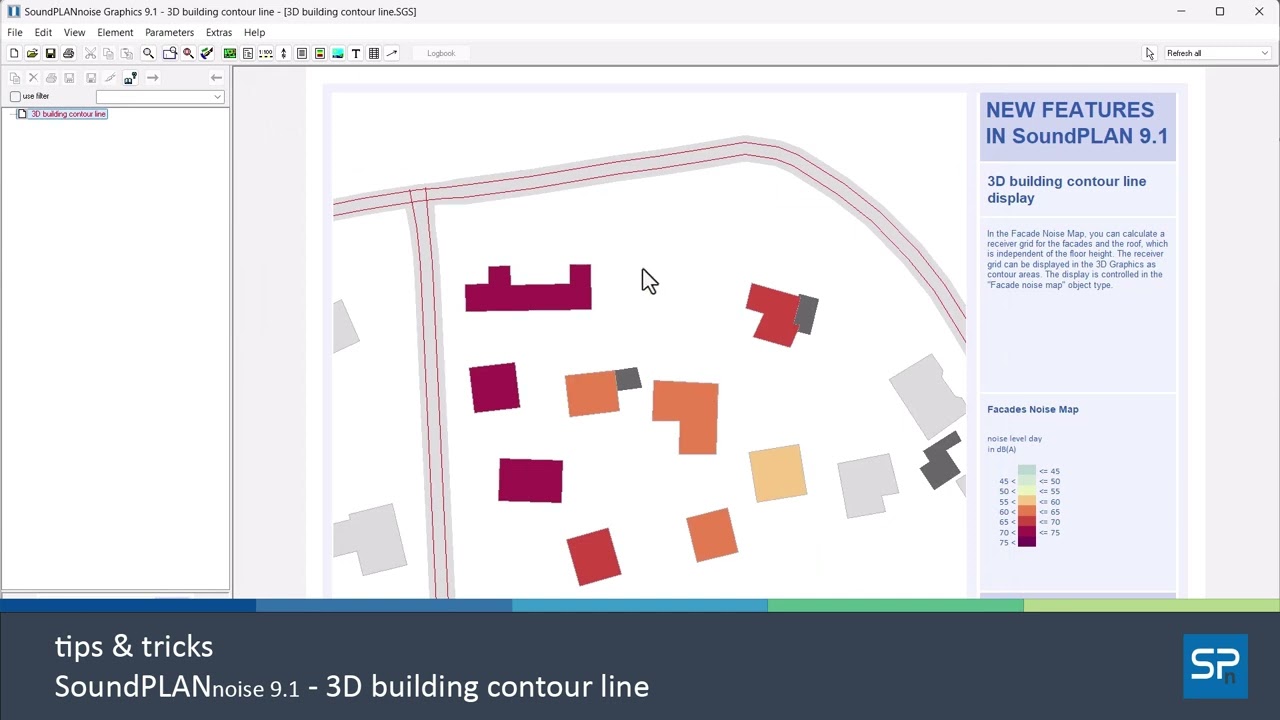 NEW FEATURE in SoundPLANnoise version 9.1 - 3D building contour line display