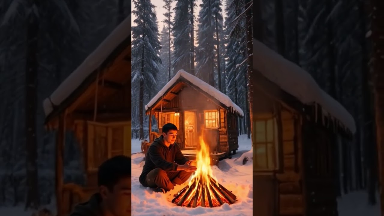 Surviving Alone in a Frozen Forest | Cozy Hut & Fire in Snow ❄️🔥