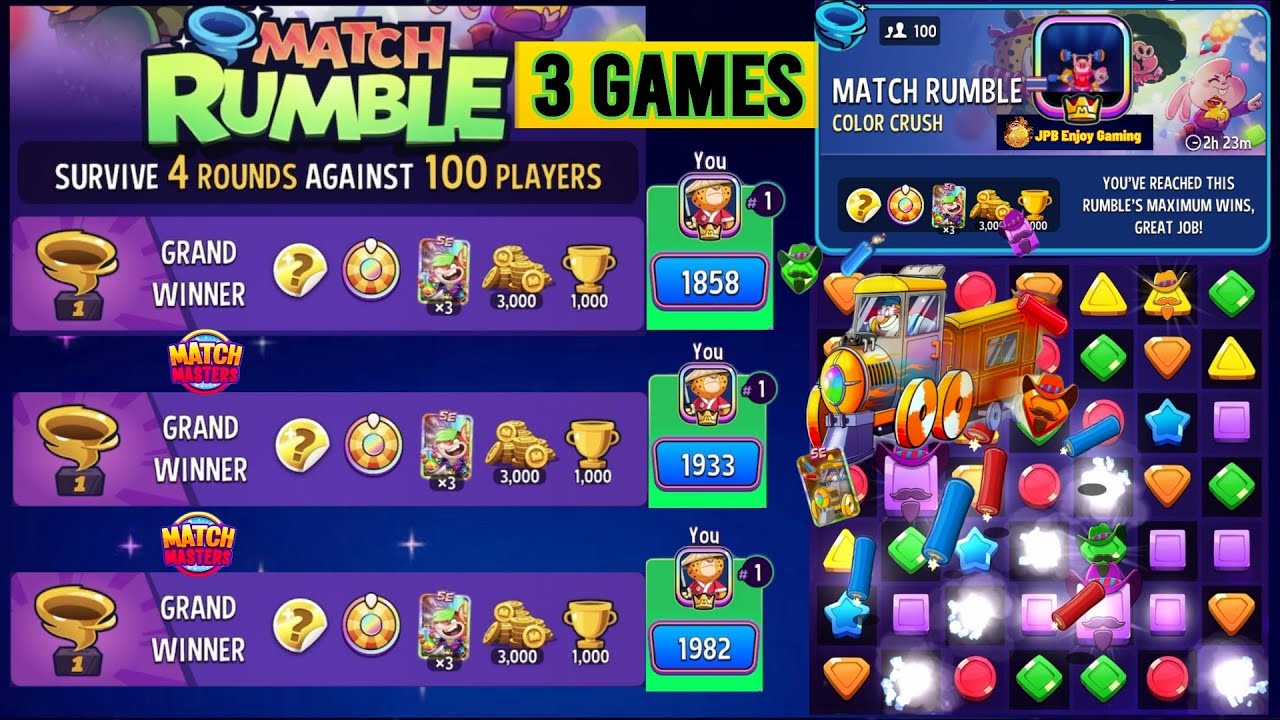3 GAMES/ Color Crush+Blow 'Em Up Match Rumble 100 Players Match Masters