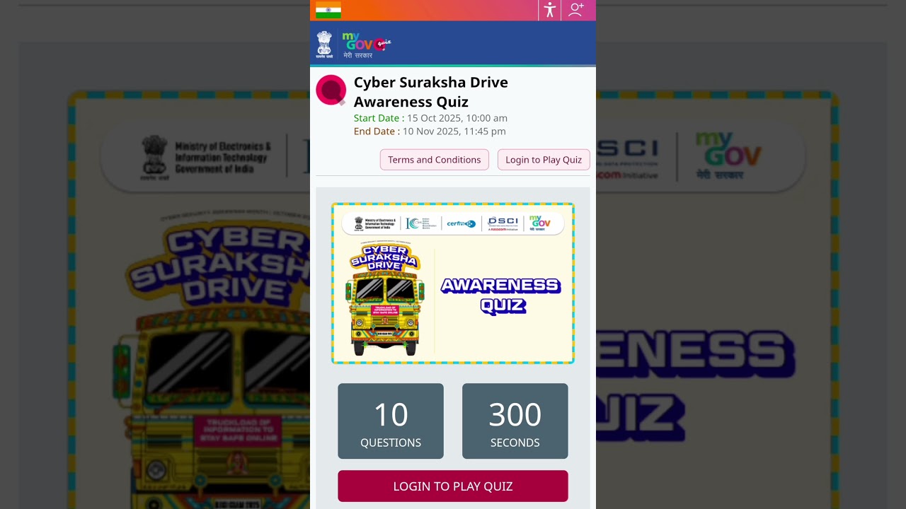🚚 Cyber Suraksha Drive 2025 Quiz | Win ₹4000 + Certificate | Cyber Security Awareness Month #shorts