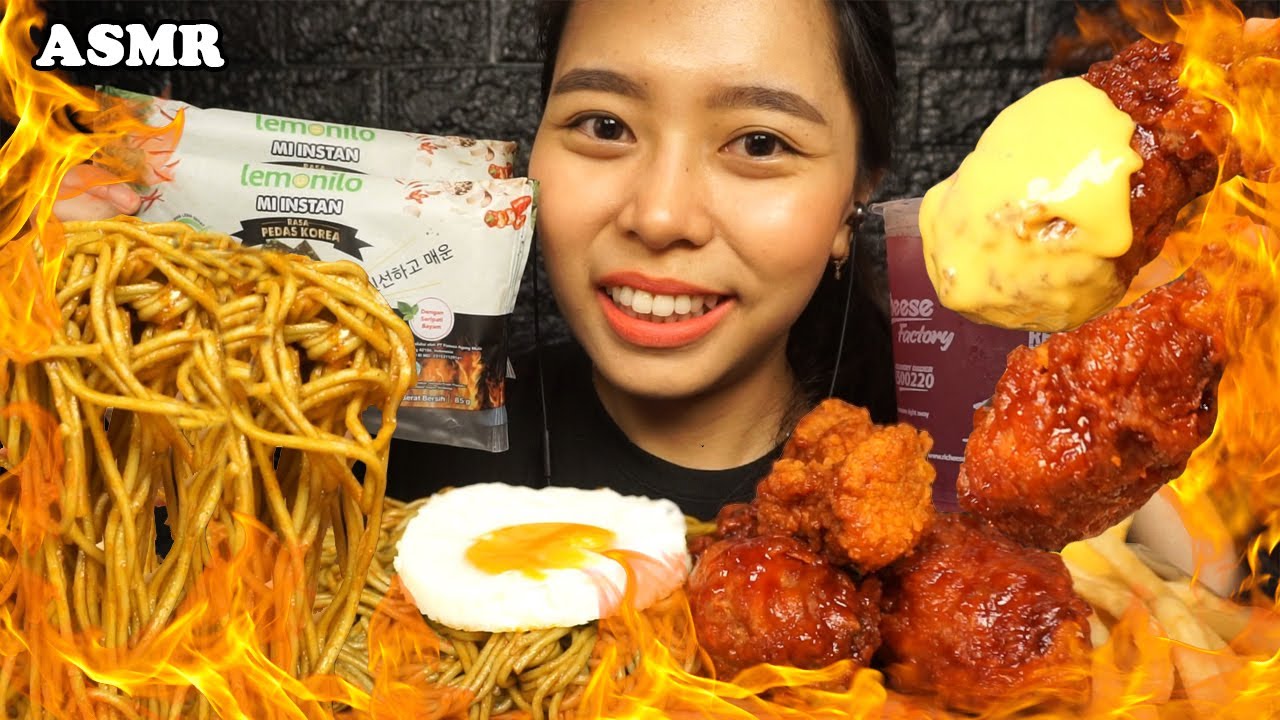 ASMR LEMONILO Pedas Korea Spicy Noodles & Extreme Spicy FIRE RICHEESE Fried Chicken | Eating Sounds