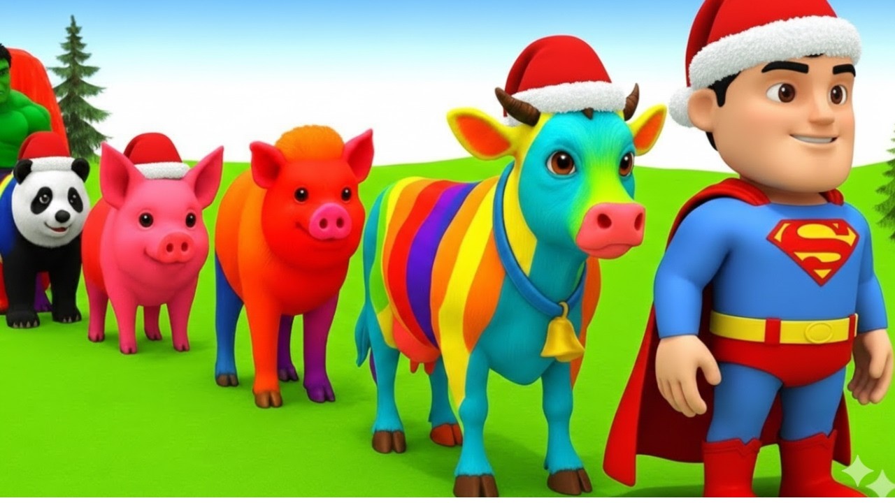 Игра «Длинная горка» с танцами коровы, слона, гориллы, бегемота, тигра, 3D-танца животных, забавн...