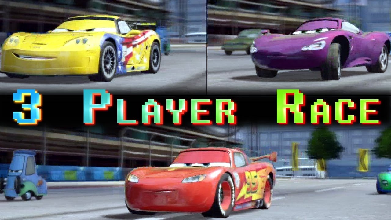 PS3 Cars 2 Splitscreen 3 Player Race Sick Finish Lightning Vs Gorvette Vs Shiftwell