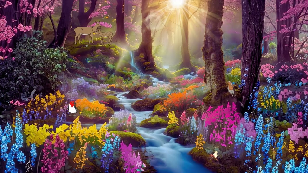 🌸Whimsical Flower Forest | Gentle Stream & Calming Nature Sounds