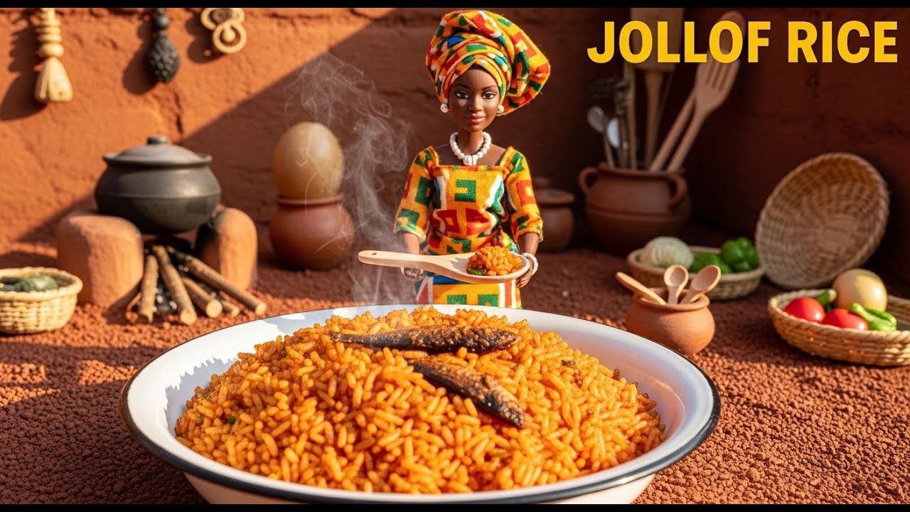 Miniature Doll Jollof Rice Cooking ASMR | African Village Tiny Kitchen Traditional