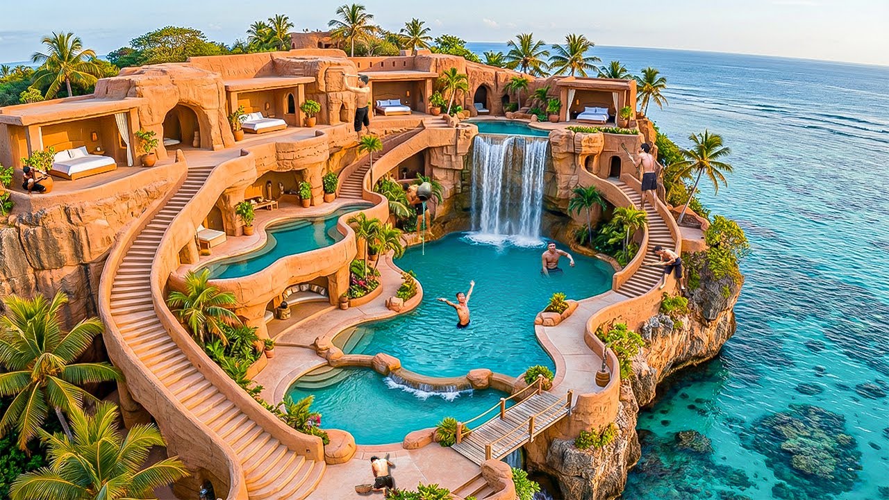 200 Days Building Coastal Cliffside House & Multi-Level Pools on a Steep Cliff Using Primitive Tools