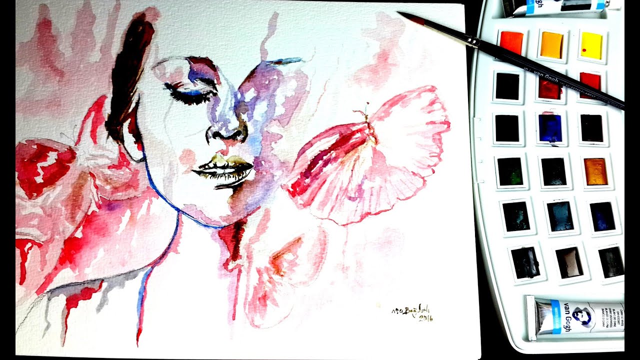 Yeni bir teknik suluboya :) Kendinizi geliştirin How to draw watercolor abstract portrait