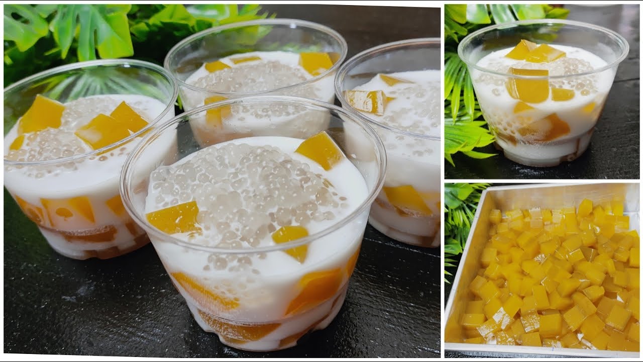 น้ำกะทิสาคูวุ้นมะม่วง Mango Jelly in Sweet Coconut milk with sago