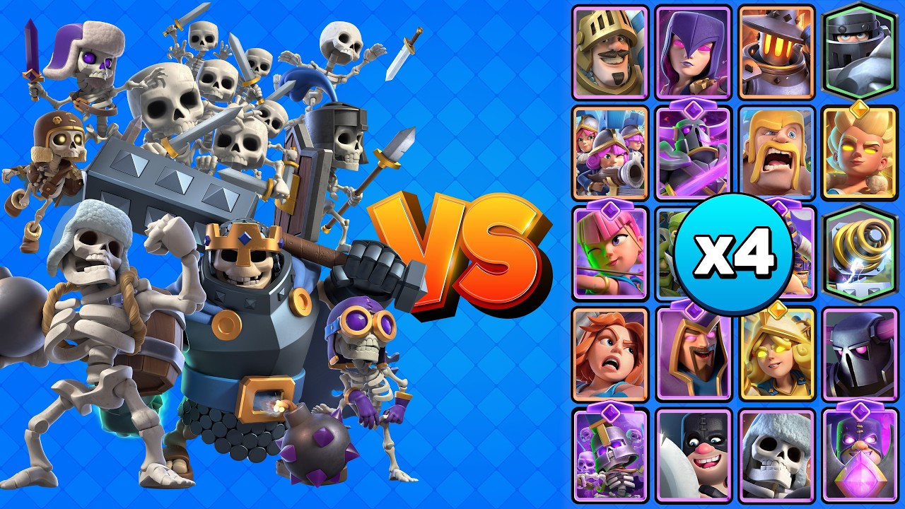 TEAM ESQUELETOS vs TODAS LAS CARTAS TERRESTRES X4 | Clash Royale
