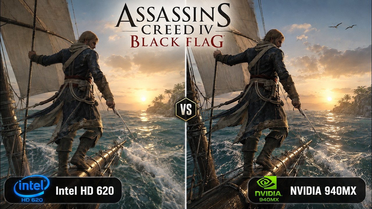 Assassin's Creed Black Flag on a CHEAP Laptop Intel HD 620 vs Nvidia 940MX