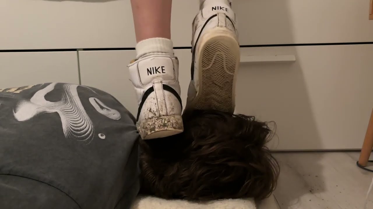 Head trample in dirty nike sneakers