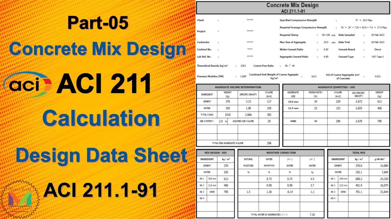 Concrete Mix Design Calculation | Design Data Sheet | ACI 211.1-91