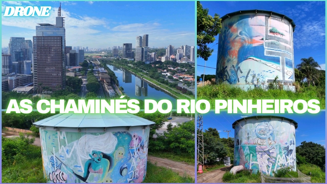 Drone mostra as curiosas chaminés de equilíbrio grafitadas da Marginal Pinheiros - São Paulo